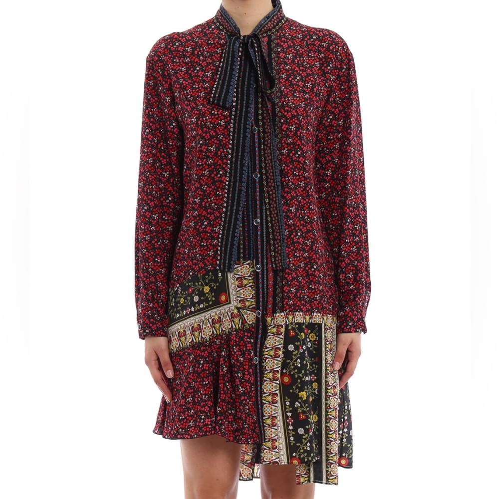No21 Floral Asymmetrical 100% Silk Dress Long Sleeve Buttonup No.21 N21